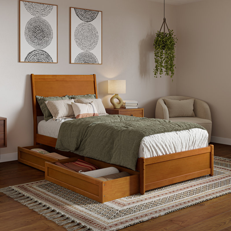 Lit-bateau avec rangement Avdesh, Caramel clair, Simple TG