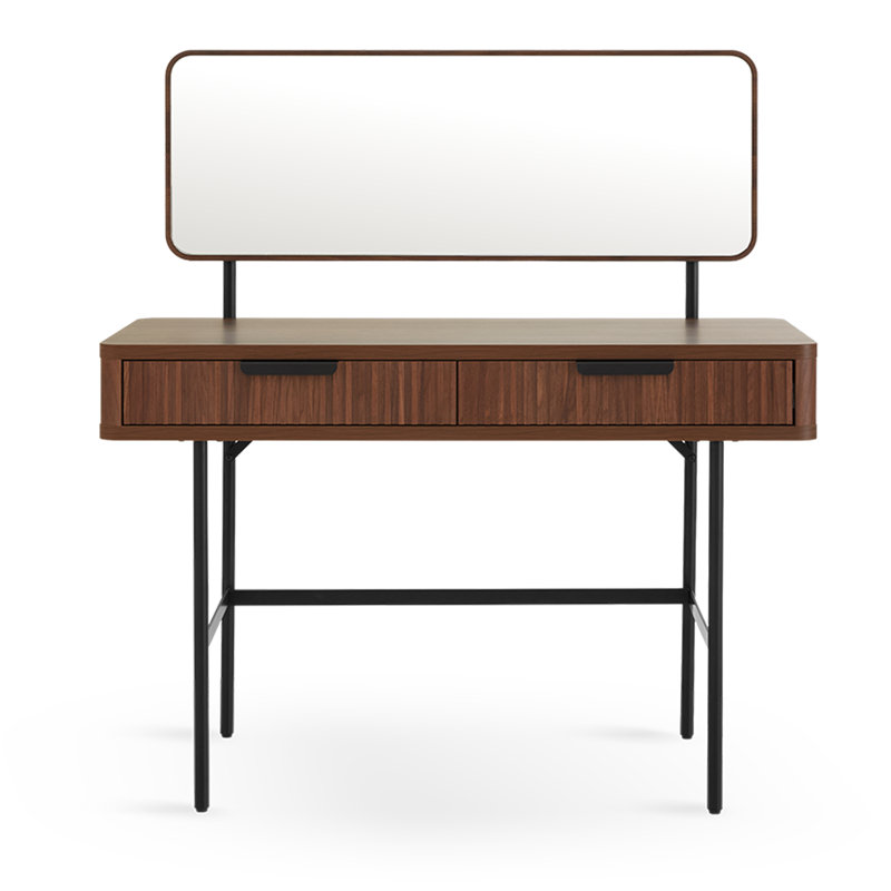 Alder Two Drawers Dressing Table with Mirror, Walnut