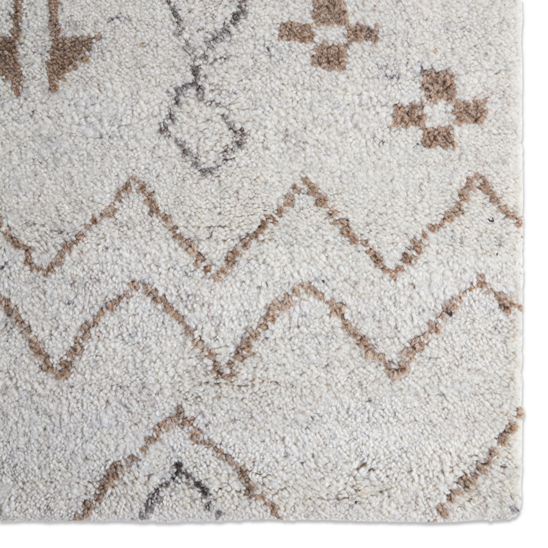 Hand Knotted Wool Area Rug in Cream/Brown, Rectangle 10' x 14'