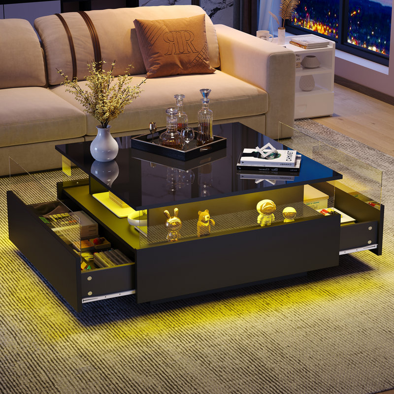Deallen Block Coffee Table with Storage, Black