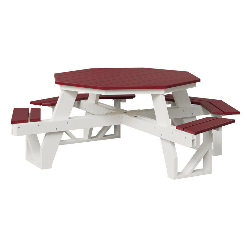  Table de pique-nique régulière rouge écarlate avec base blanche Ada Octagon, H 30,5 po x L 86,25 po x l 86,25 po