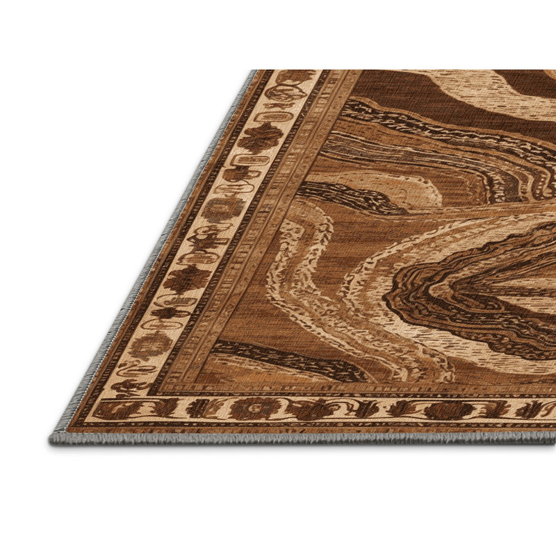 Tapis brun lavable à la machine, Rond 8 pi