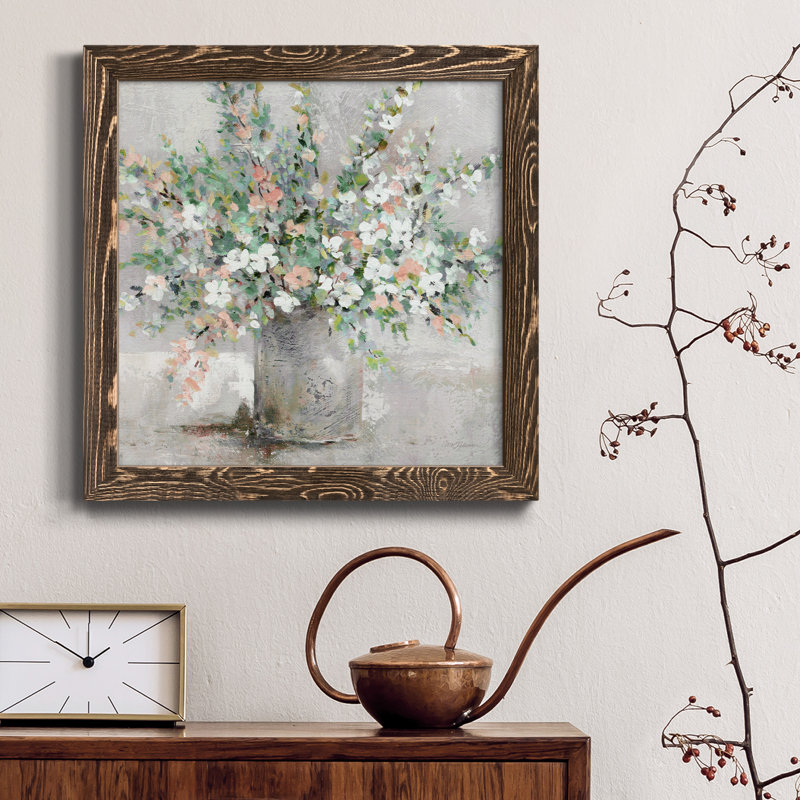 " Farmhouse Retreat " Painting Print, Distressed Walnut Framed Canvas, 17" H x 17" W x 1.5" D