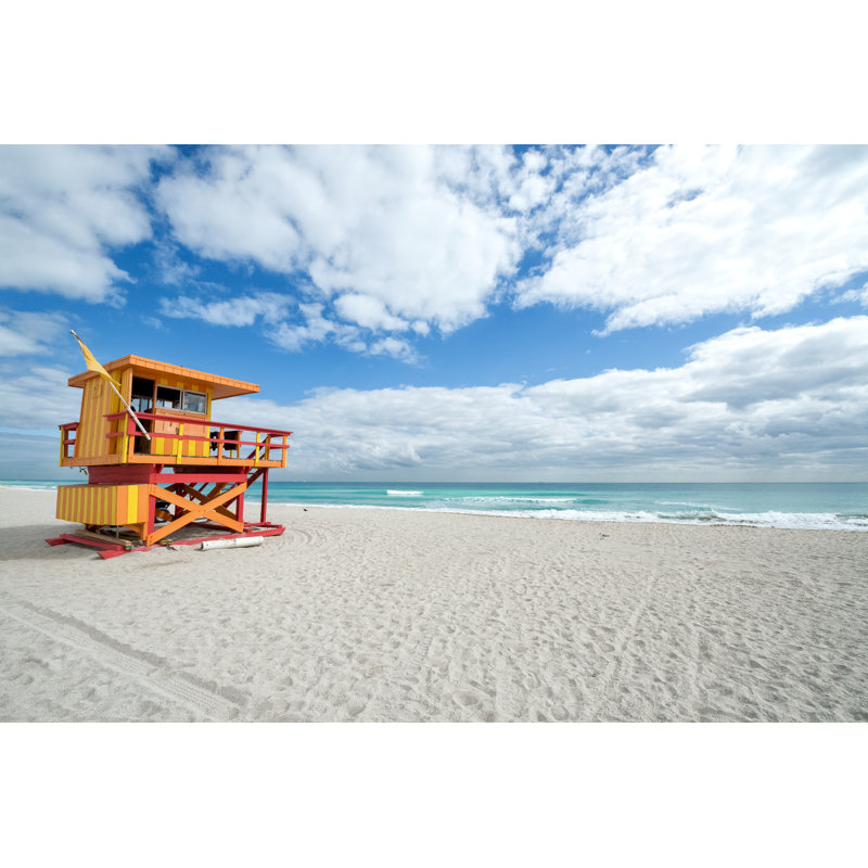 Yellow Safeguard House On The Beach by EXTREME-PHOTOGRAPHER - No Frame Art Prints on Canvas, 61cm H x 91cm W