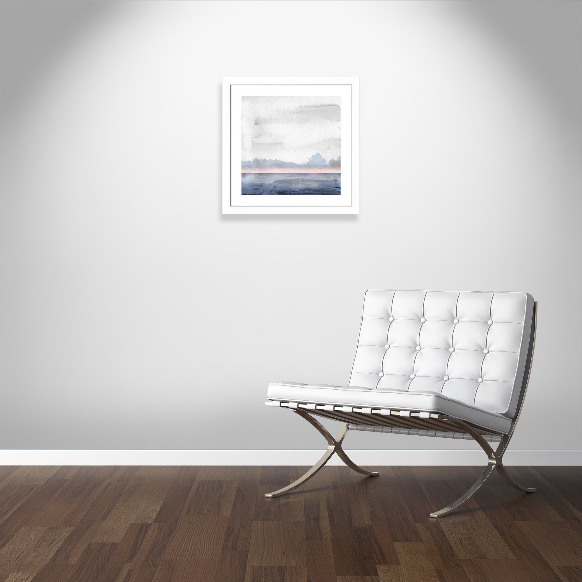 Rose Shores II - Painting, White Framed, 25" H x 25" W x 1.25" D