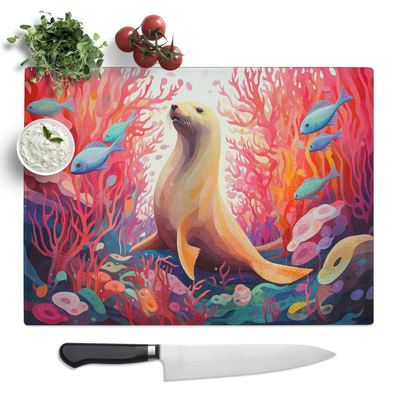 Sea Lion Orphism  Glass Chopping Board