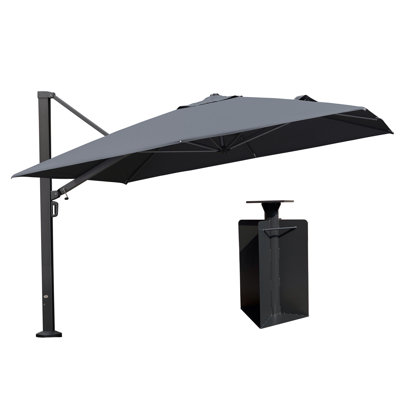 Parasol en porte-à-faux carré 11 pi avec base relevable à manivelle ShalIni, gris
