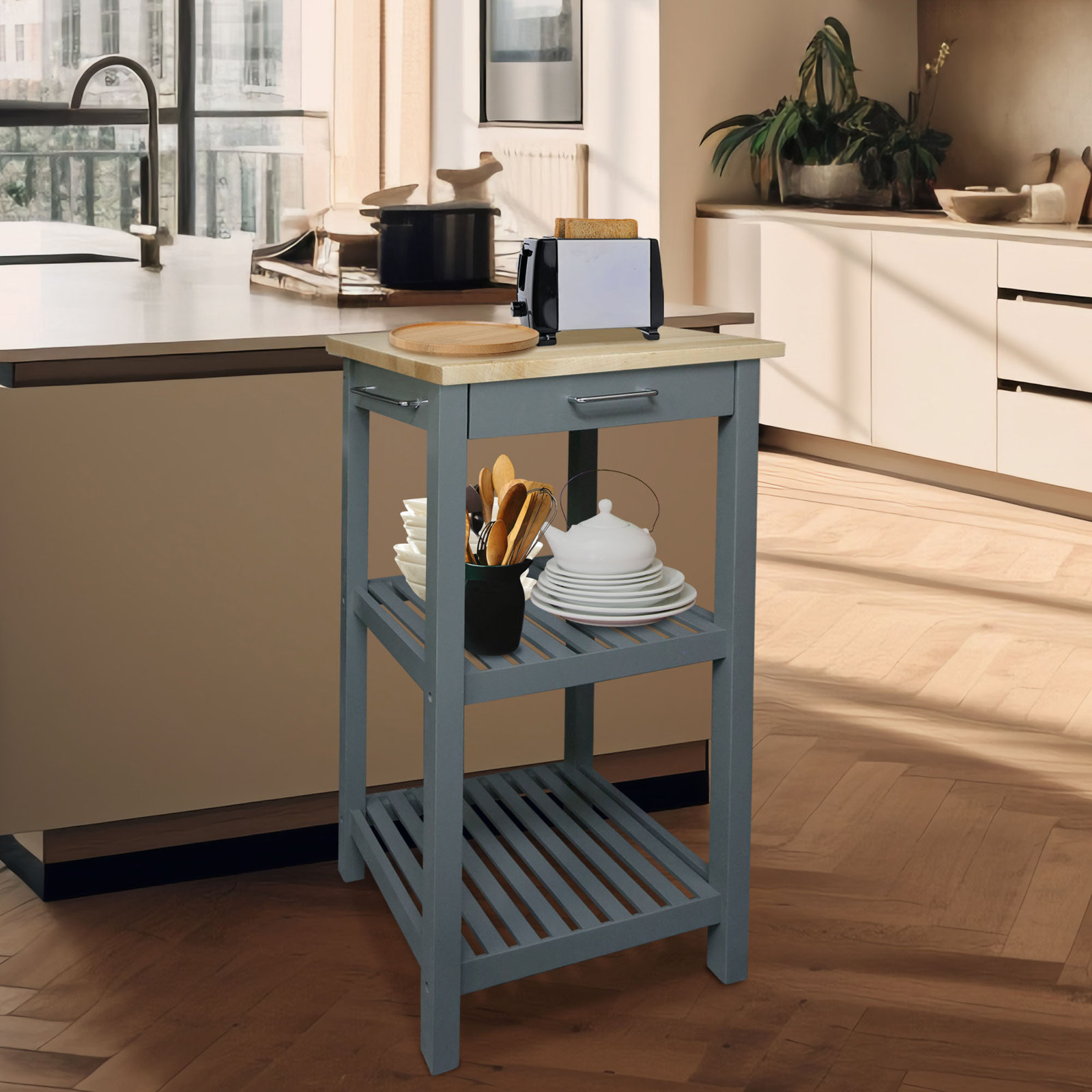 Herriott Solid Wood Prep Table, 36.5"H x 23"W x 20"D, Slate Gray