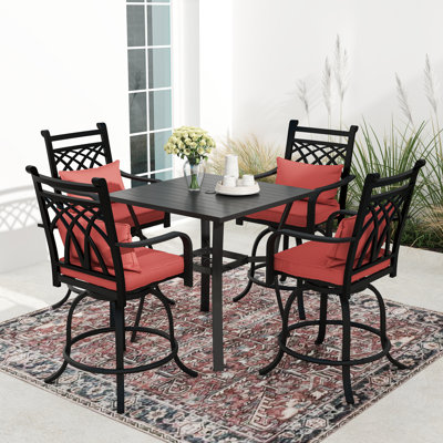 Arkayla 4-Person 5-Piece Metal Swivel Bar Height Patio Dining Set