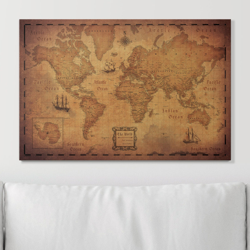 «World Push Pin Travel Destination Map», impression sur toile tendue, L 24 po x H 16 po