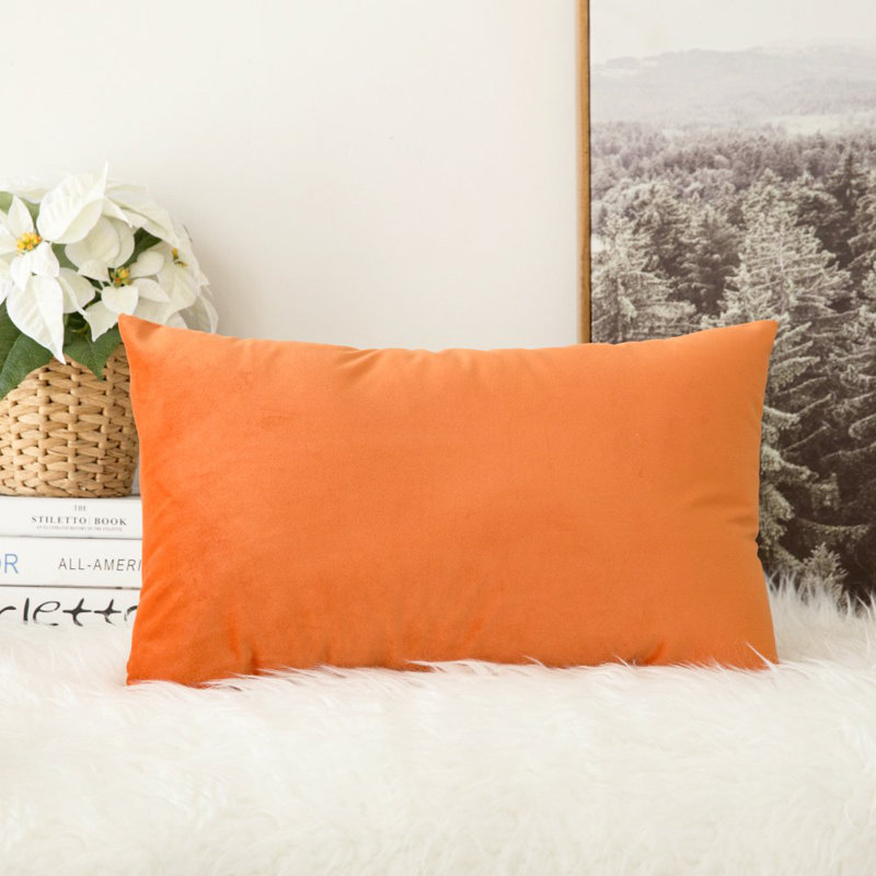Housse de coussin en velours uni, Orange, H 12 po x l 20 po