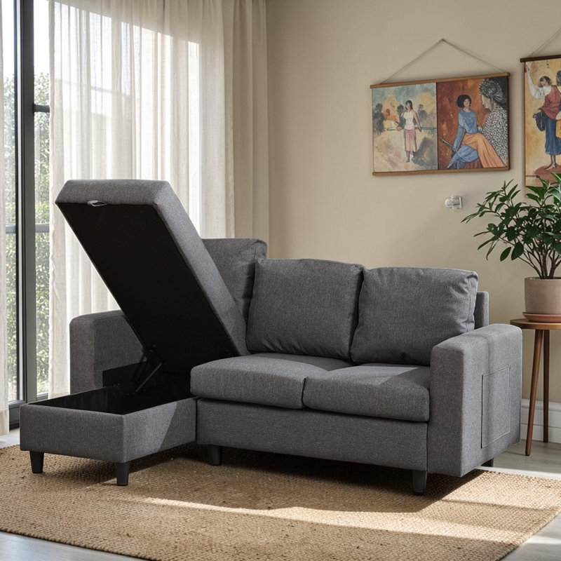 Celis 3 Seater Sofa & Chaise, Grey Linen