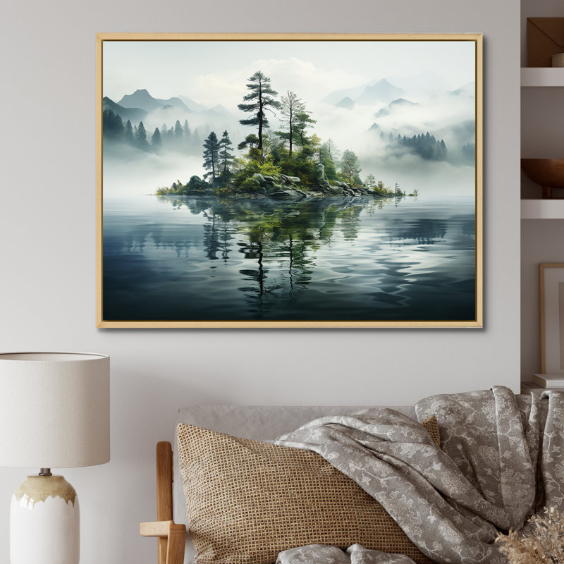 Double exposition Mountain Fog Paradise II sur toile, Cadre naturel flottant, H 16 po x l 32 po