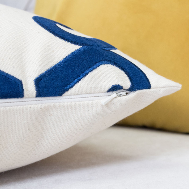 Applique Cotton Geometric Throw Pillow, Indigo