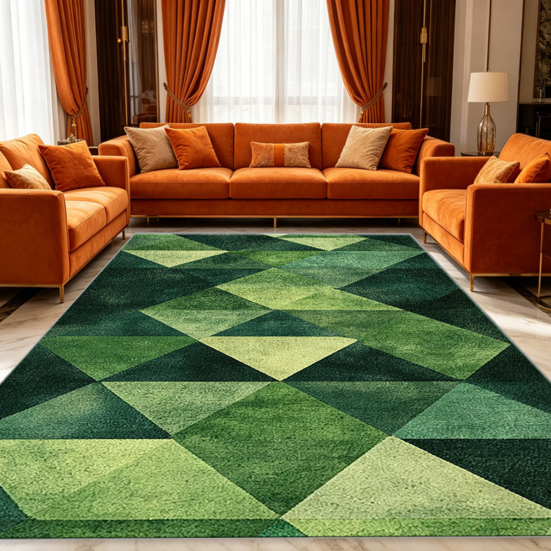 Green Geometric Triangle carpet-easy to clean, machine-washable, soft and comfortable; suitable for door mats, kitchens, living rooms, bedrooms, corridors, and laundry areas. Easy to clean, durable carpet for home decoration.