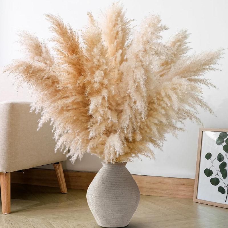 10 PCS Tall Pampas Grass Stems In Natural Beige, Add A Boho Touch To Your Spaceâ€”Pompas Grass Ideal For Floral Arrangements, Floor Vases, Weddings, And Creating A Bohemian Ambiance At Home.