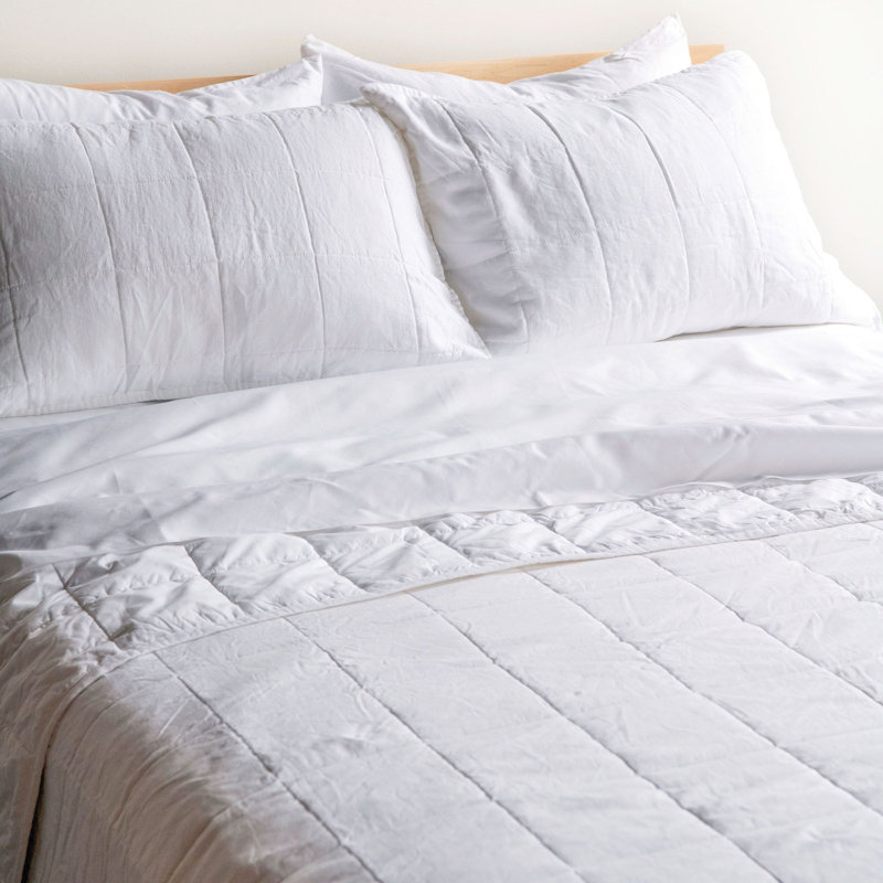 French Linen Box Stitch Quilted Sham Set, Queen, White