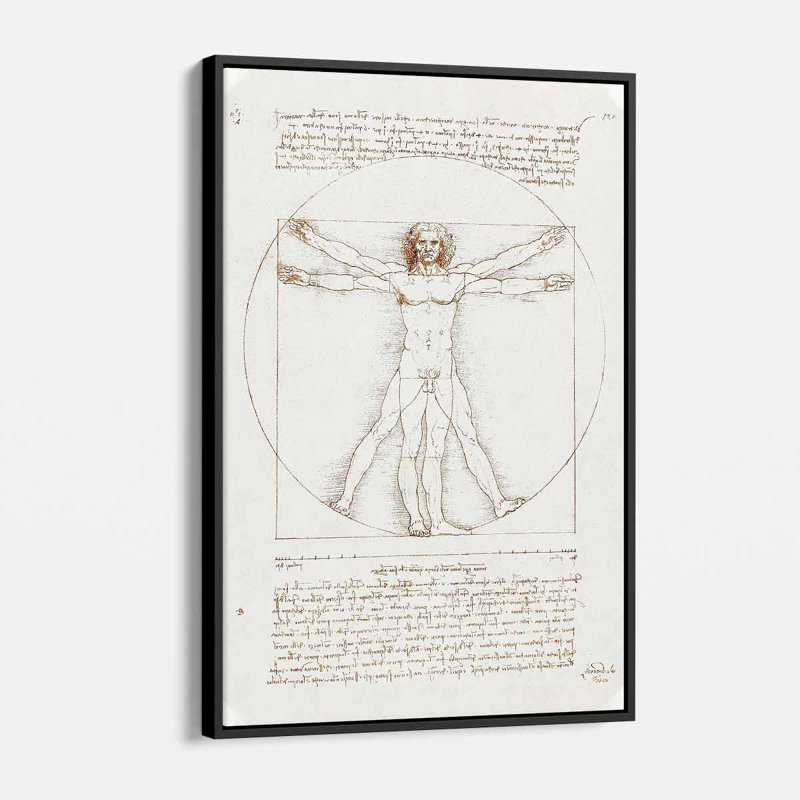 «Beige Vitruvian Man», art mural sur toile 8169, H 12 po x l 16 po, Cadre flottant noir