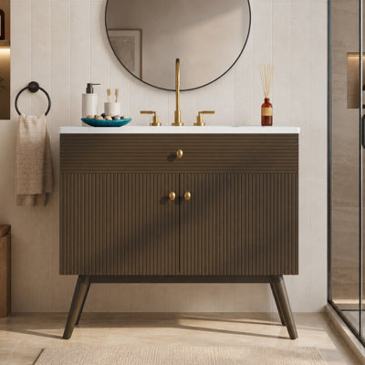 36" Bathroom Vanity with Ceramic Sink Soft Close Doors and Solid Wood Legs