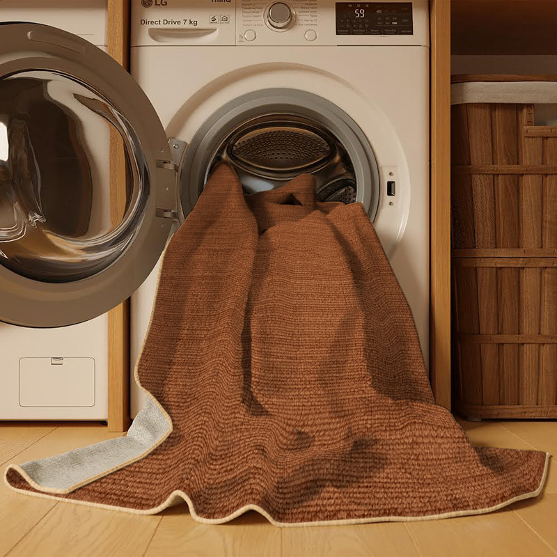 Machine Washable Solid Brown Area Rug, Round 4'