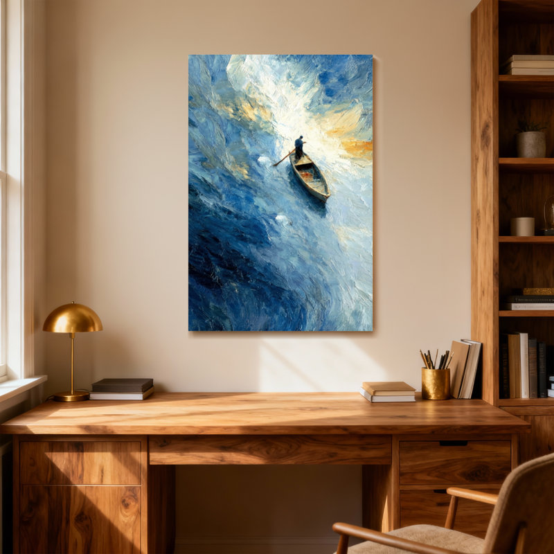 Fashion Boat On Water Under Sky Light Man Rowing