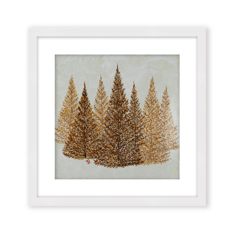 Nature Inspired "Gilded Pines" Canvas Wall Art By , 12" H x 12" W, Framed Matted Print, Black