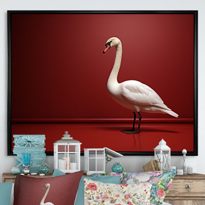 Cygnes solitude en rouge et blanc sur toile