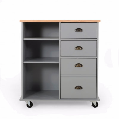 Kitchen Island Table, Cart With Storage,Rolling Side Table On Wheels With Large Worktop, Cabinet With Drawers