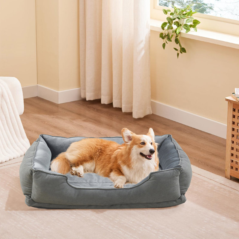 Textured Plush Rectangle Pet Bed with Micromink Lining, 11" H x 30" W x 40" D, Gray