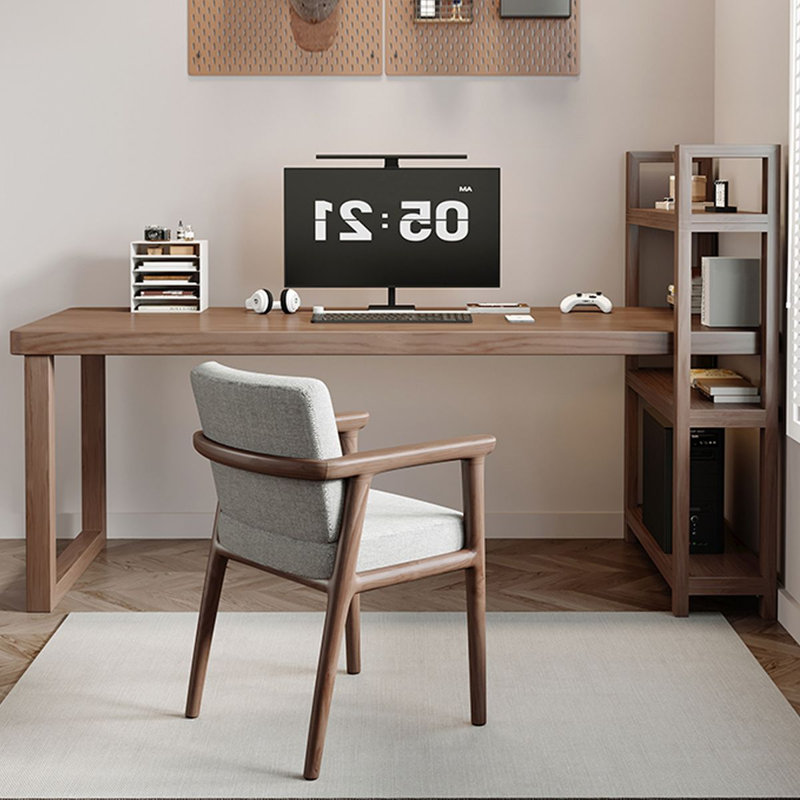 Bureau d'écriture rectangulaire en bois massif brun noisette, Retour à droite, H 51,18 po x l 78,74 po x P 27,56 po