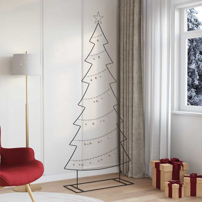 Metal Christmas Tree with Stand Black Steel, 210cm H