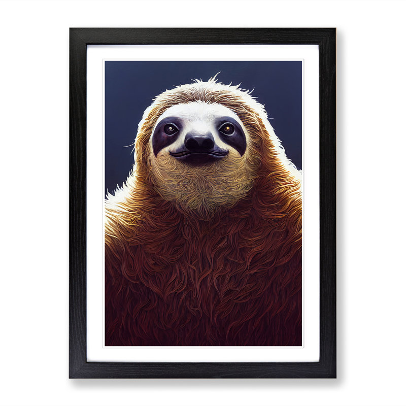Sloth - Single Picture Frame Painting, Black, 64cm H x 46cm W x 2cm D