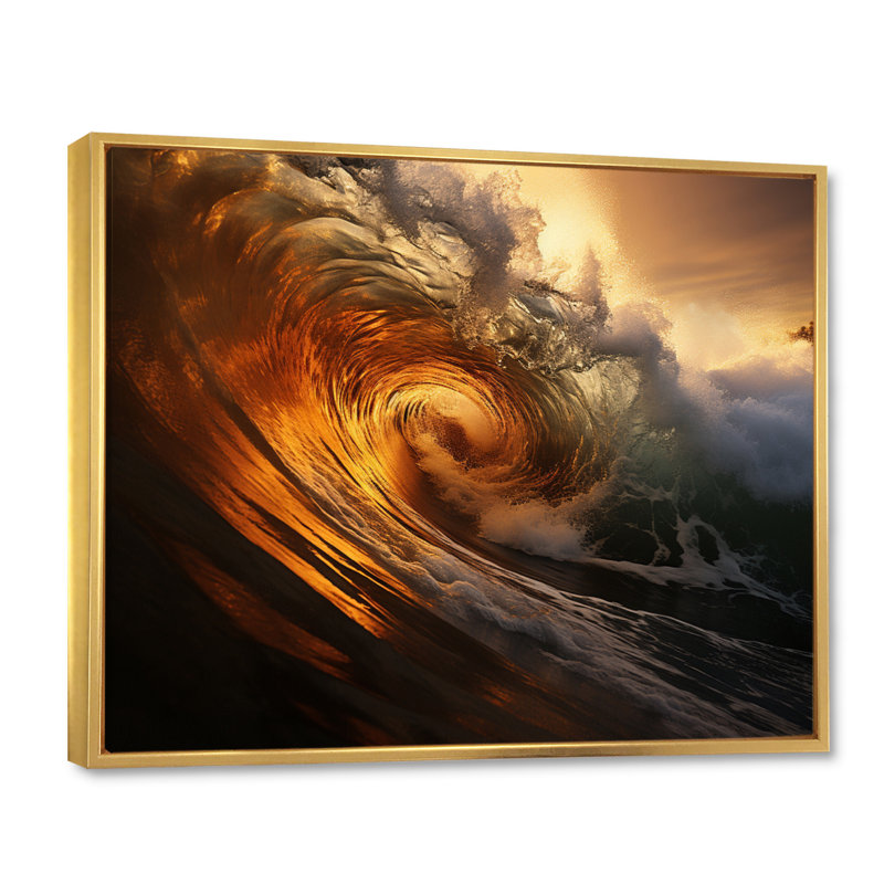Vague photo surfeurs paradis II, 30" H x 40" W, Cadre flottant doré
