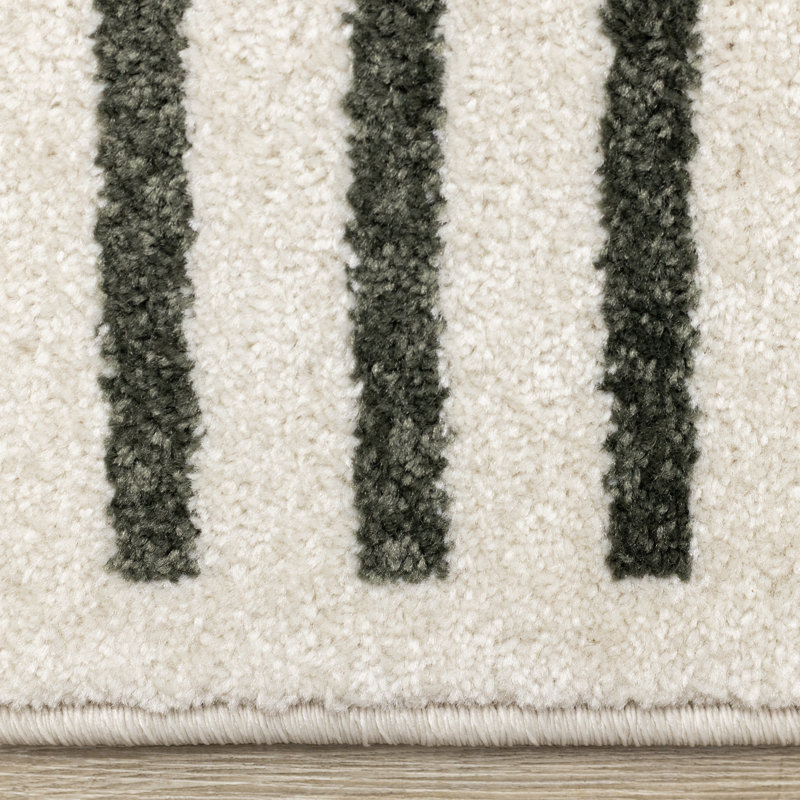 Striped Green White Gray Modern Indoor Area Rug, White, Rectangle 5'3" X 7'7"