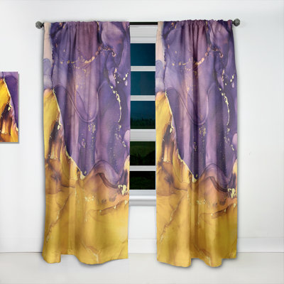 Panneau de rideau simple semi-diaphane abstrait mauve et luxueux abstrait mauve et doré
