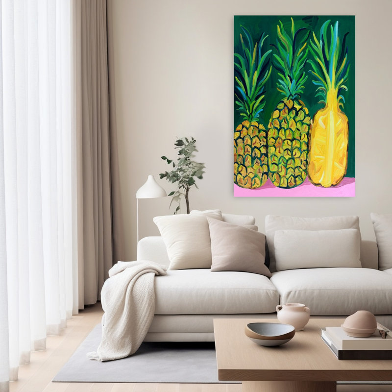 «Vibrant Tropical Pineapples», art mural coloré contemporain, H 60 po x l 40 po