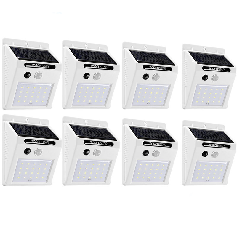 Polyvalent LED Solar Powered Motion Sensor Wall Light, Security Wall Lamps for Patio Garage Corridor, White