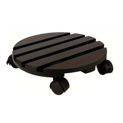 2Pcs Plant Roller Stand with Lockable 360 Degree Rotating Wheels Wood Flowerpot Tray for Potted Plan