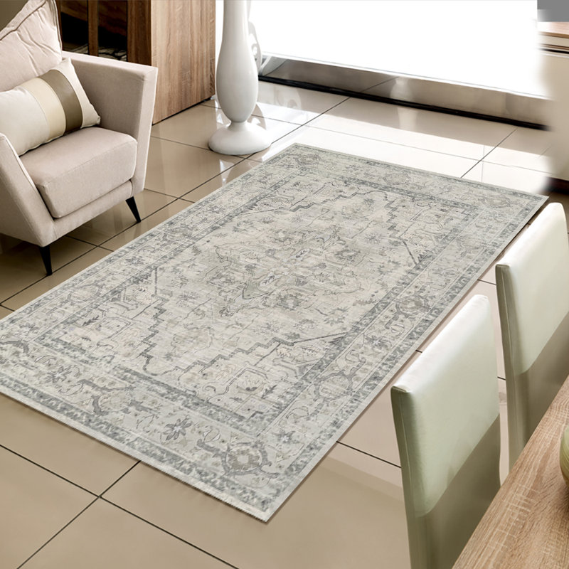 Bohemian Imitation Cashmere Area Rug, Vintage Floral Pattern Soft Fluffy Carpet for Living Room, Bedroom, Dining Room, Washable Durable Boho Home Decor