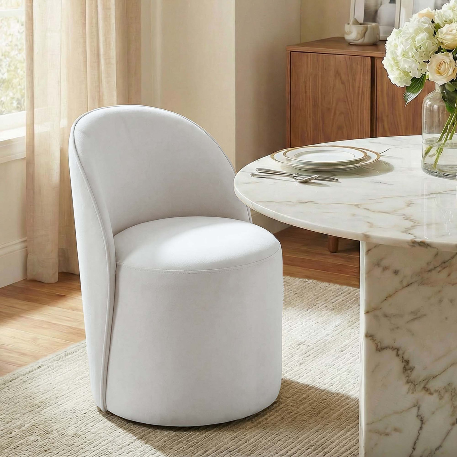 Lola Lola Caster Dining Chair, Polyester Blend White