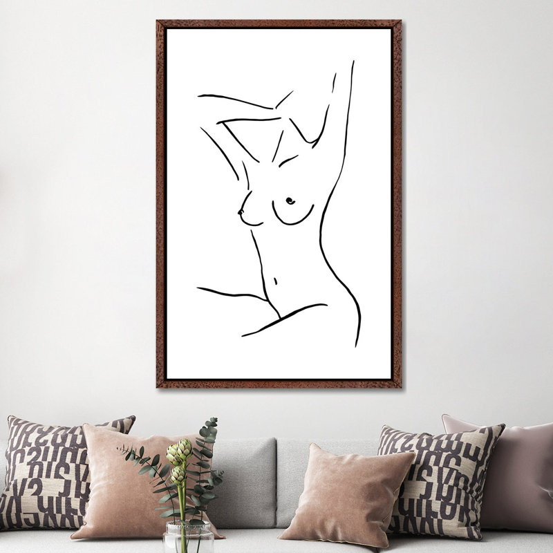 Female Body Sketch III - Wrapped Canvas Print, 152.5 cm H x 101.5 cm W, Classic Brown Wood Framed