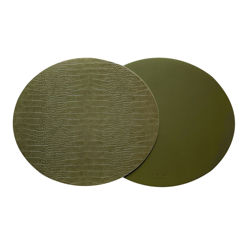 Dovi Faux Leather Round Placemats, Olive