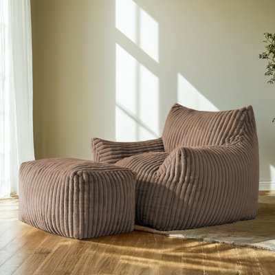 Large Corduroy Compression Bean Bag Chair with Ottoman Memory Foam Lazy Floor Sofa