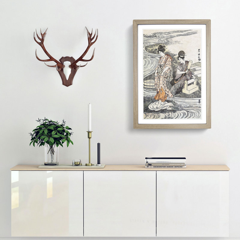 Washing Linen by Utagawa Toyokuni - Picture Frame Painting Print, Oak Framed, 36cm H x 27cm W x 2cm D