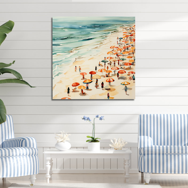 Beach Day Umbrella Parade IV - Beach People, art mural, Toile tendue, 16" H x 16" W