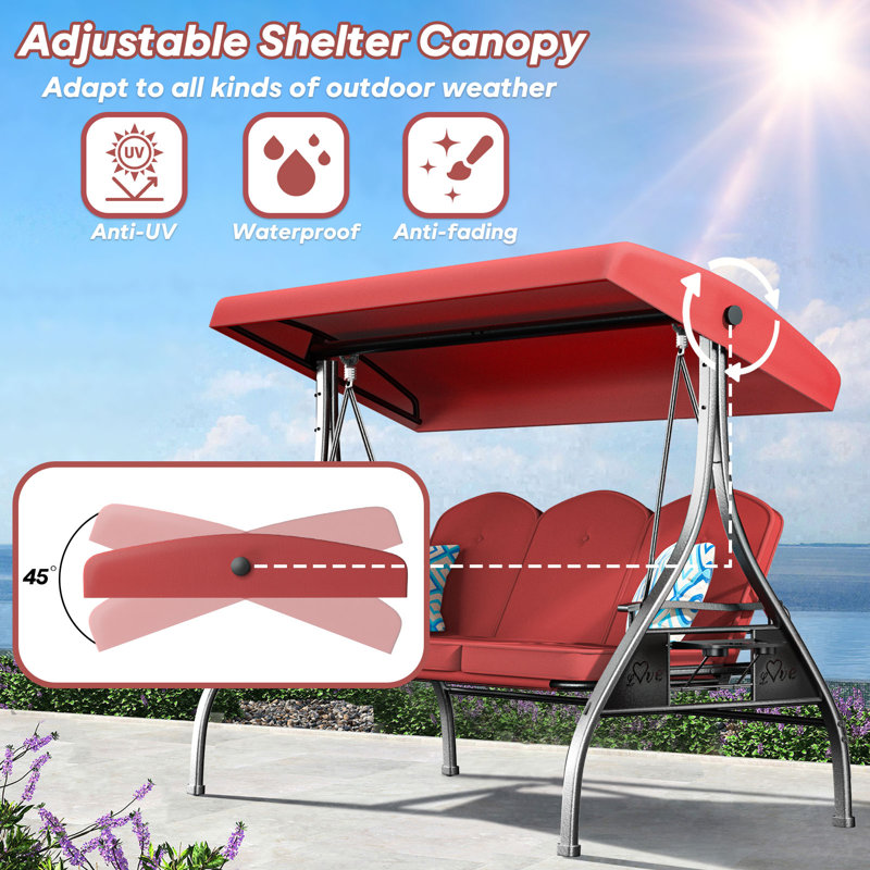 800lbs Outdoor Porch Patio Swing With Canopy, Red