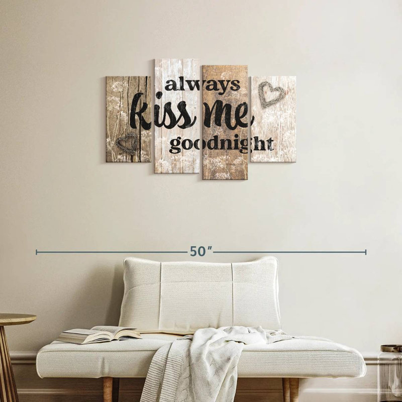 Kiss Me Goodnight, ensemble de typographie sur toile 4 pièces, H 22 po x l 36 po x P 1 po