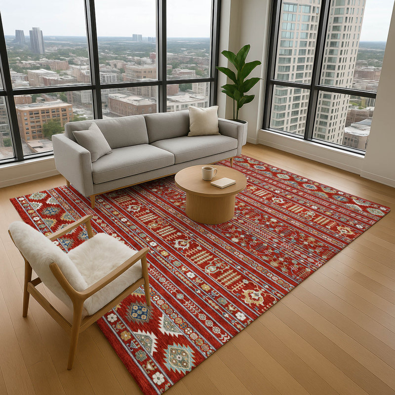 Premium Machine Washable Mayfield AMF2244 Navajo Rug, 3' x 5', Red
