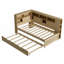 Lit de jour simple en bois avec tablettes de rangement, USB et lit gigogne-965942484