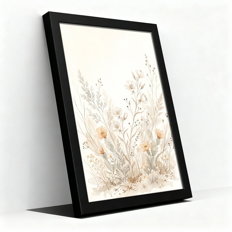 Art mural sur toile orange avec cactus orange et fleurs sauvages blanches, H 24 po x l 16 po